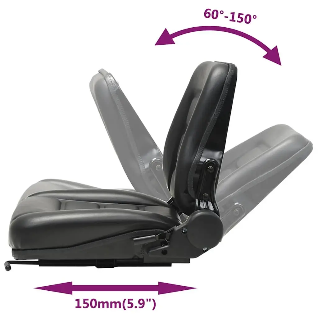 Tractor Forklift Seat Steel Water-resistant PVC Black Adjustable Backrest Heavy Duty