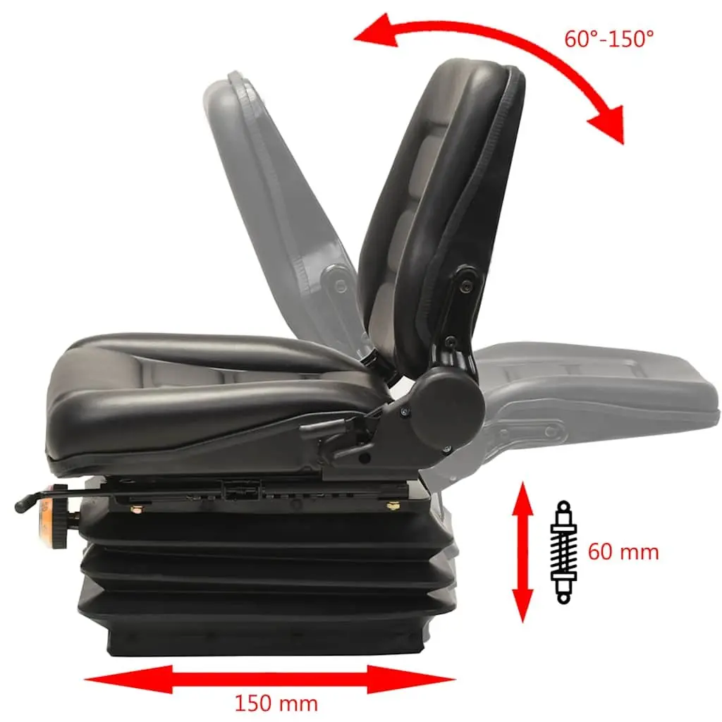 Tractor Seat Heavy Duty Steel Suspension Adjustable Backrest Black