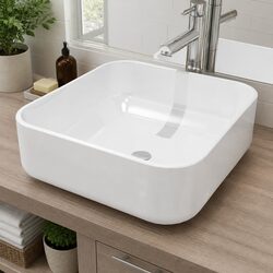 Ceramic Bathroom Sink with Square Design, White 39x39x13.5 cm