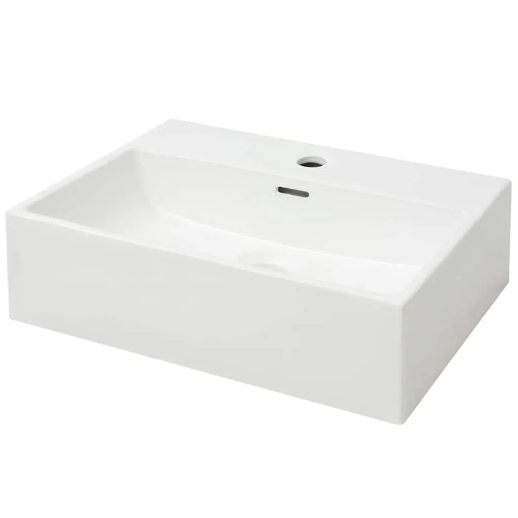 White Ceramic Bathroom Sink with Overflow