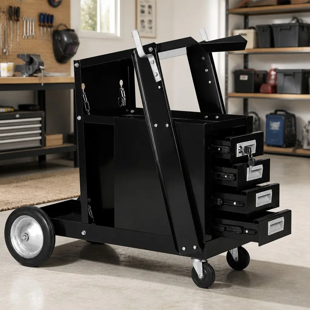 Welding Cart Steel 4 Drawers Black Mobile Trolley
