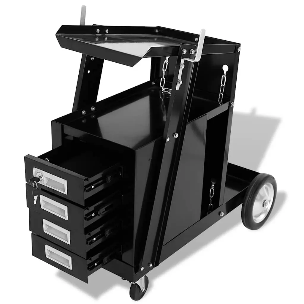 Welding Cart Steel 4 Drawers Black Mobile Trolley