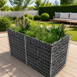 Gabion Raised Bed Garden Border Planter 180x90x100cm Silver Steel Mesh