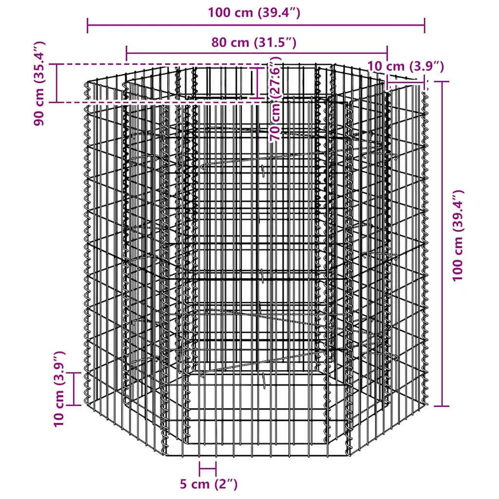 Hexagonal Gabion Raised Bed Planter 100x90x100 cm