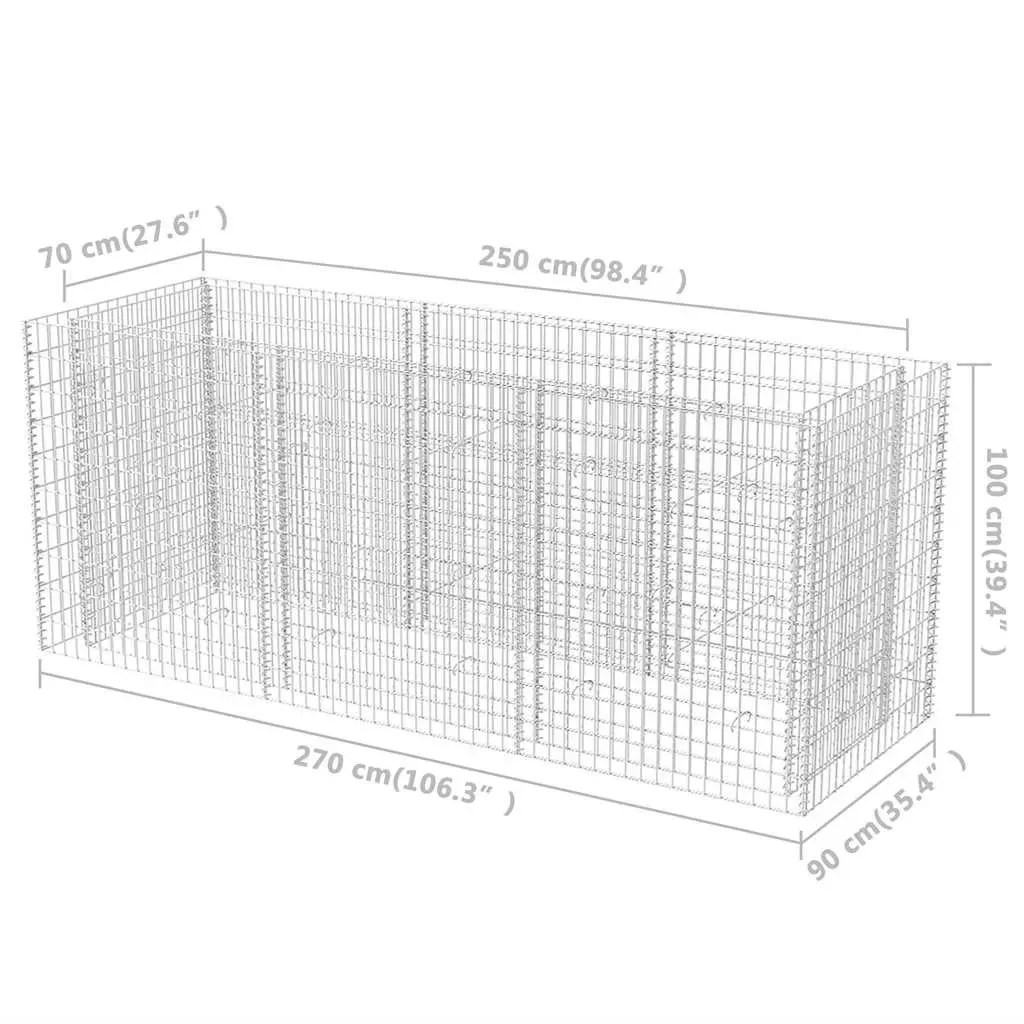 Gabion Raised Bed Galvanised Steel 270x90x100 cm Silver