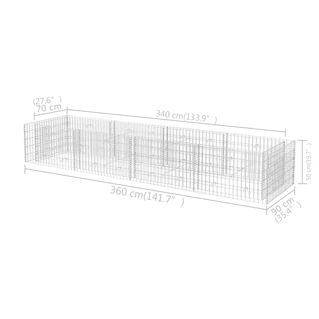 Gabion Raised Bed Garden Planter Galvanised Steel 360x90x50cm Silver