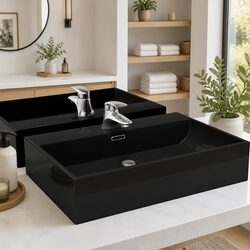 Black Ceramic Wall Mount Washbasin 60.5x42.5cm