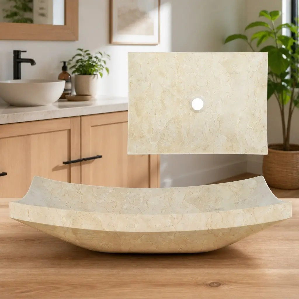Rectangular Marble Bathroom Sink in Cream