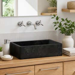 Handmade Black High Gloss Marble River Stone Sink 45x30x12 cm