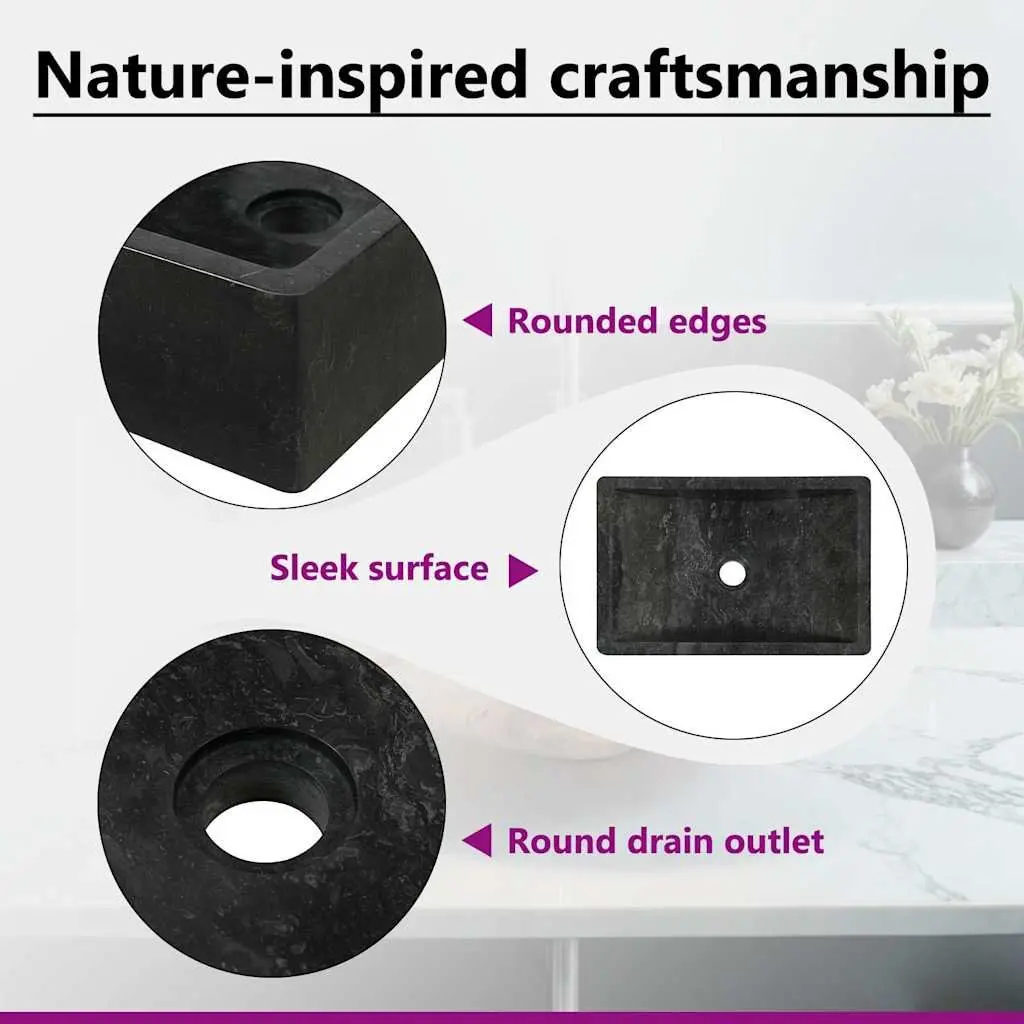 Bathroom Sink Natural River Stone 45x30x12 cm Handmade Black High Gloss