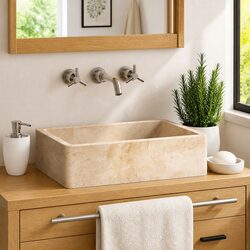 Handcrafted Rectangular River Stone Bathroom Basin 45x30x12cm