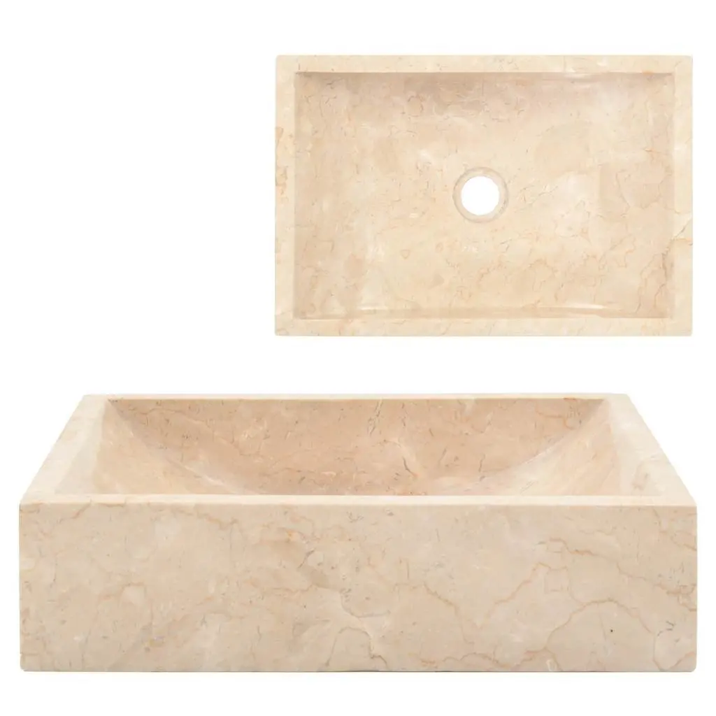 Bathroom Basin Sink 45x30x12cm Rectangular River Stone Marble Cream Washroom