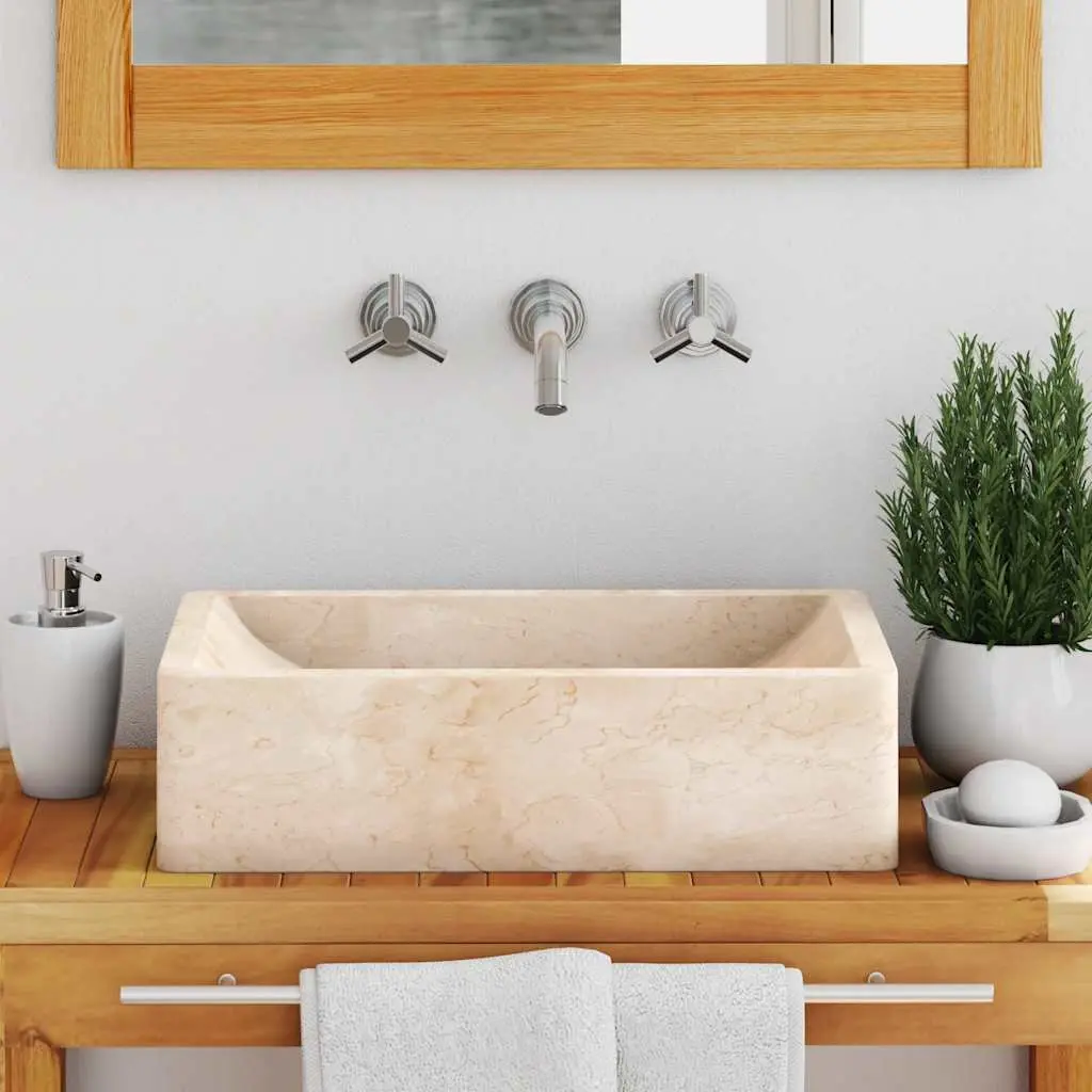 Bathroom Basin Sink 45x30x12cm Rectangular River Stone Marble Cream Washroom