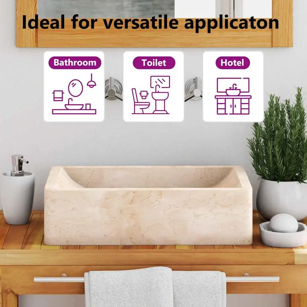 Bathroom Basin Sink 45x30x12cm Rectangular River Stone Marble Cream Washroom