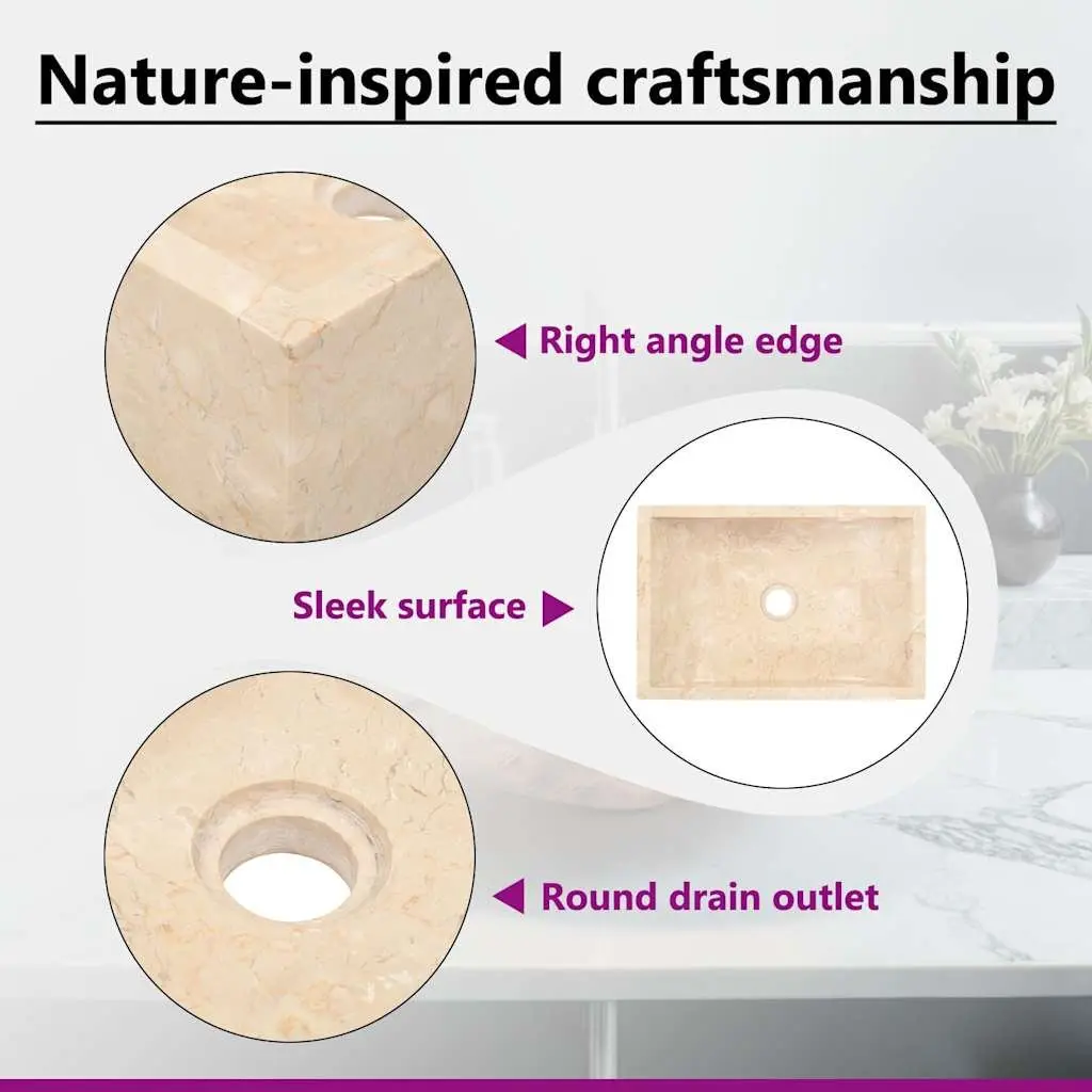 Bathroom Basin Sink 45x30x12cm Rectangular River Stone Marble Cream Washroom