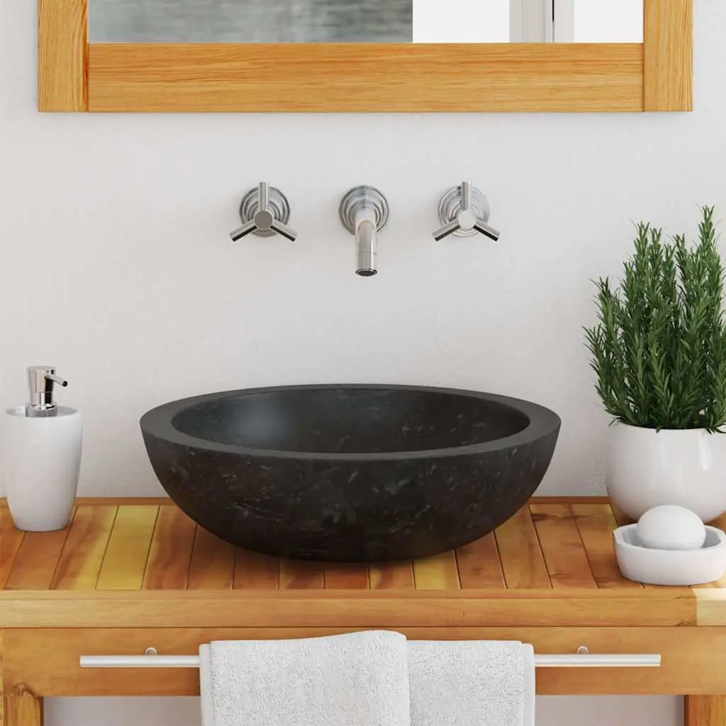 Bathroom Sink Natural River Stone 40x12 cm Black Handmade