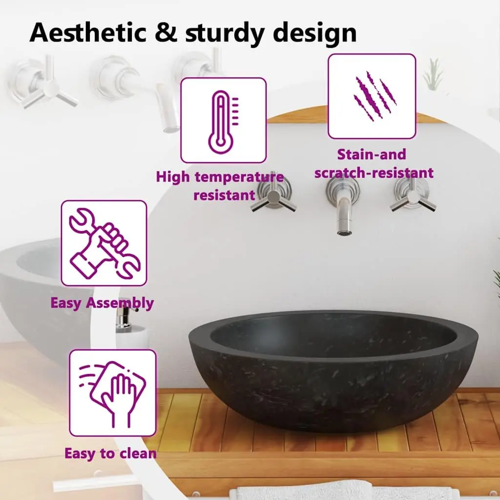 Bathroom Sink Natural River Stone 40x12 cm Black Handmade