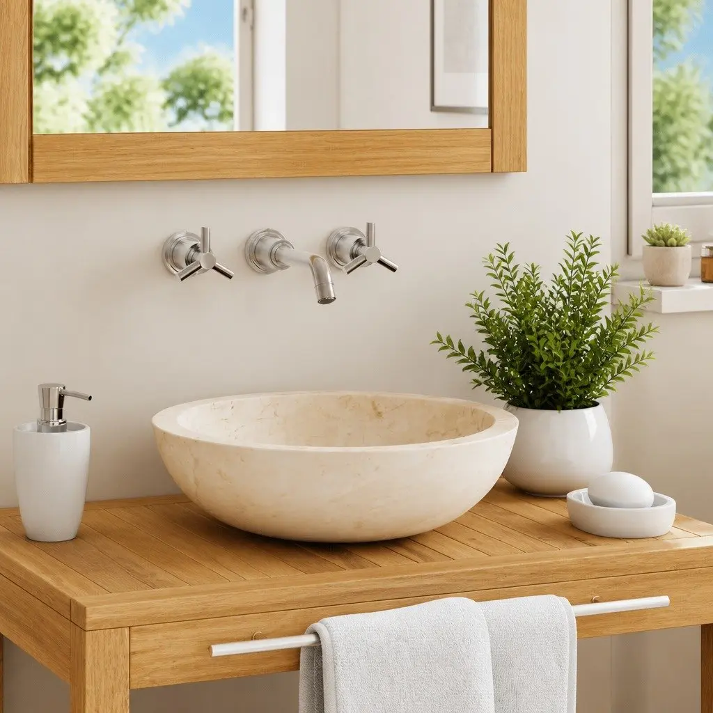 Handmade Cream Rectangular River Stone Bathroom Sink 40x12 cm