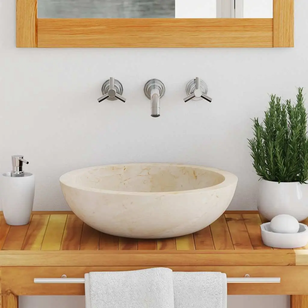 Handmade Cream Rectangular River Stone Bathroom Sink 40x12 cm