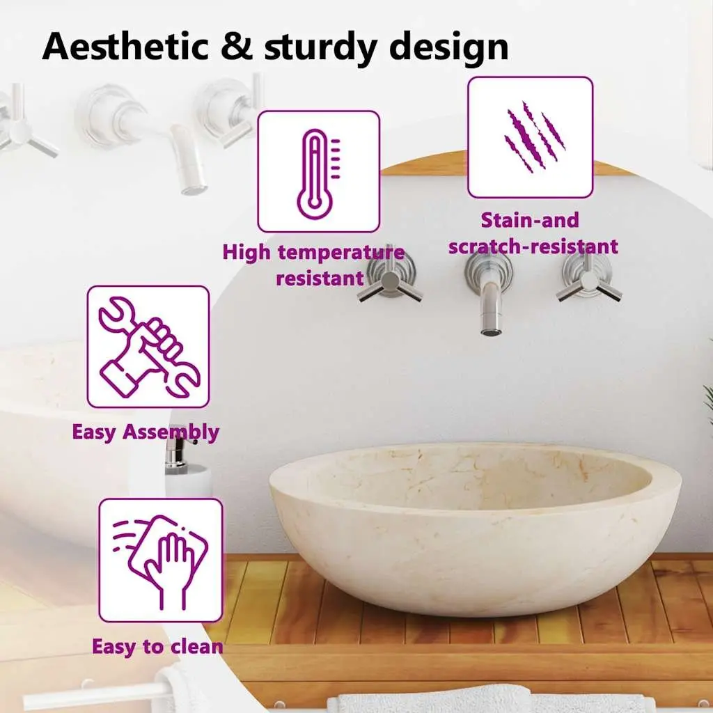 Handmade Cream Rectangular River Stone Bathroom Sink 40x12 cm