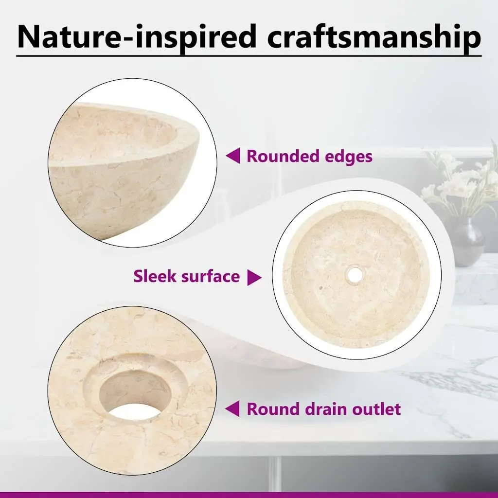 Handmade Cream Rectangular River Stone Bathroom Sink 40x12 cm