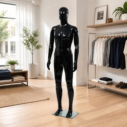 High-Quality Full Body Black Male Mannequin with Glass Base