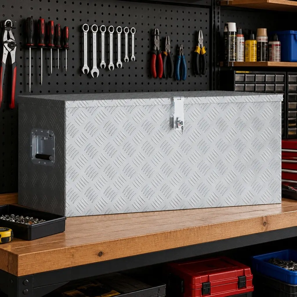 Silver Aluminium Tool Storage Box 90.5x35x40 cm