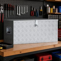 Aluminium Tool Storage Box Silver 90.5x35x40 cm Lockable Portable Compact