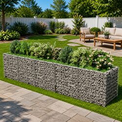 Gabion Raised Garden Bed Galvanised Steel 450x90x100cm Silver Planter Border