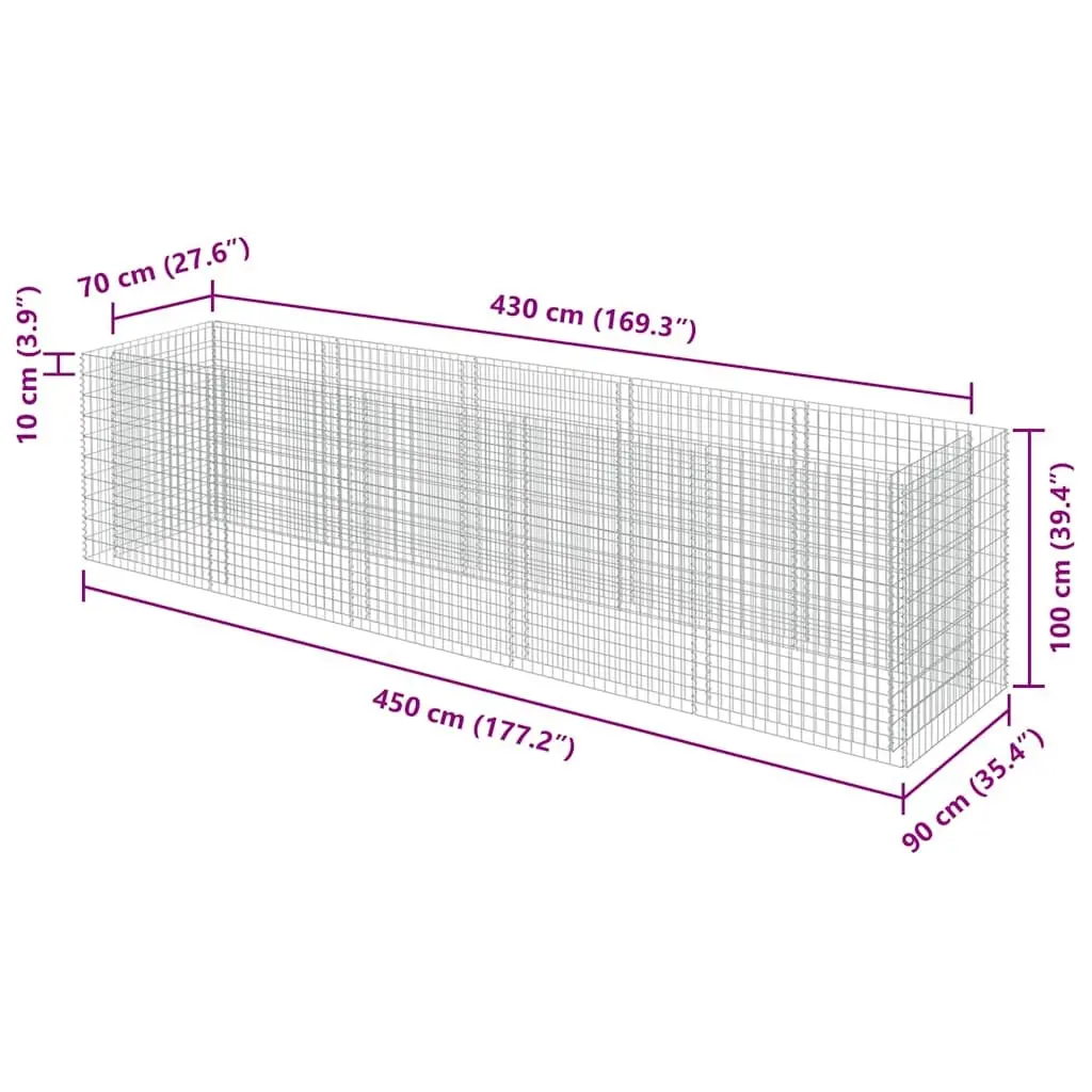 Raised Garden Bed Galvanised Steel Silver 450x90x100cm Weather Resistant Planter Border