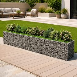 Gabion Raised Bed Galvanised Steel Garden Planter Border 540x90x100 cm Silver