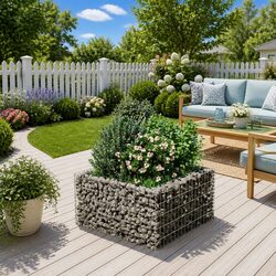 Durable Gabion Raised Bed Planter in Silver Galvanised Steel