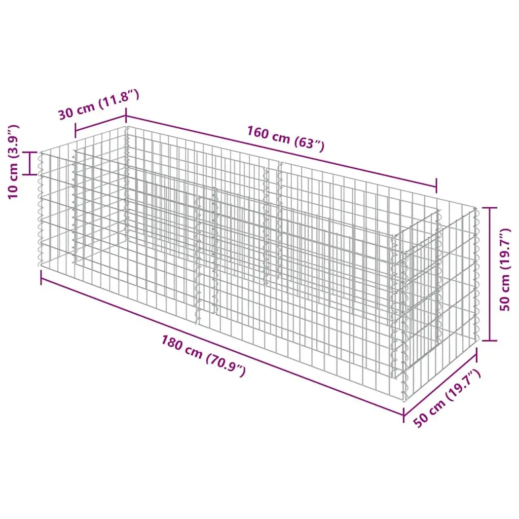 Gabion Raised Garden Bed Planter Box 180x50x50cm Silver Steel