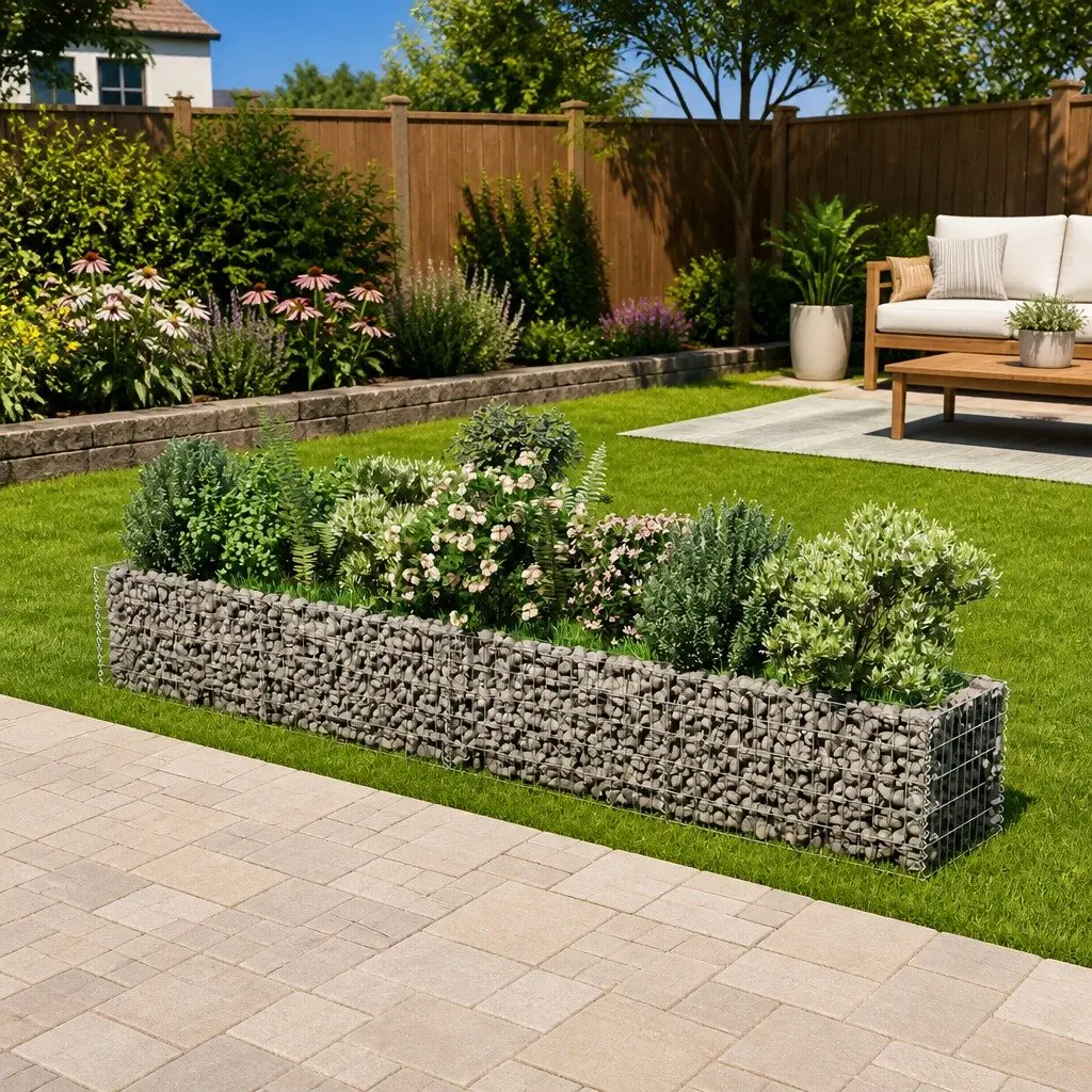 Gabion Raised Bed Garden Planter Silver Steel Flower Border Patio 360x50x50cm