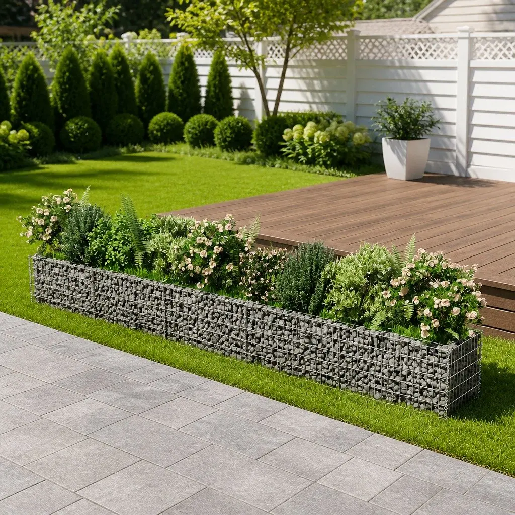 Raised Bed Gabion Planter Galvanised Steel 450x50x50 cm Silver Weather Resistant Garden Box