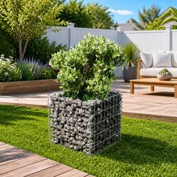 Durable Gabion Raised Bed 50x50x50 cm Garden Planter Silver