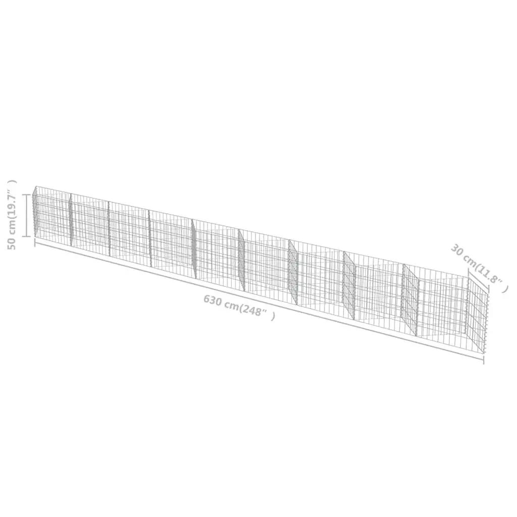 Gabion Wall Fence Panel Retaining Garden Barrier Raised Bed Planter 630x30x50cm