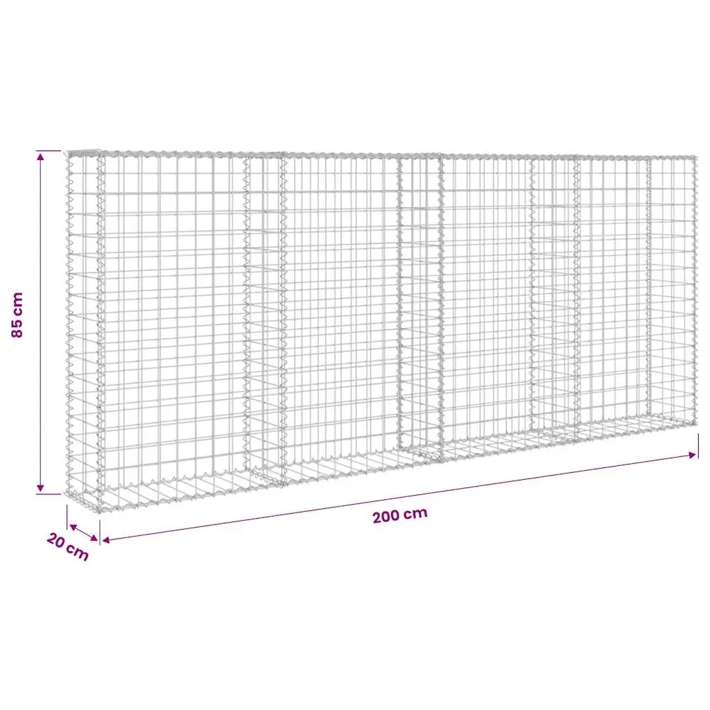 Gabion Basket Galvanised Steel Retaining Wall 200x20x85cm Silver with Covers