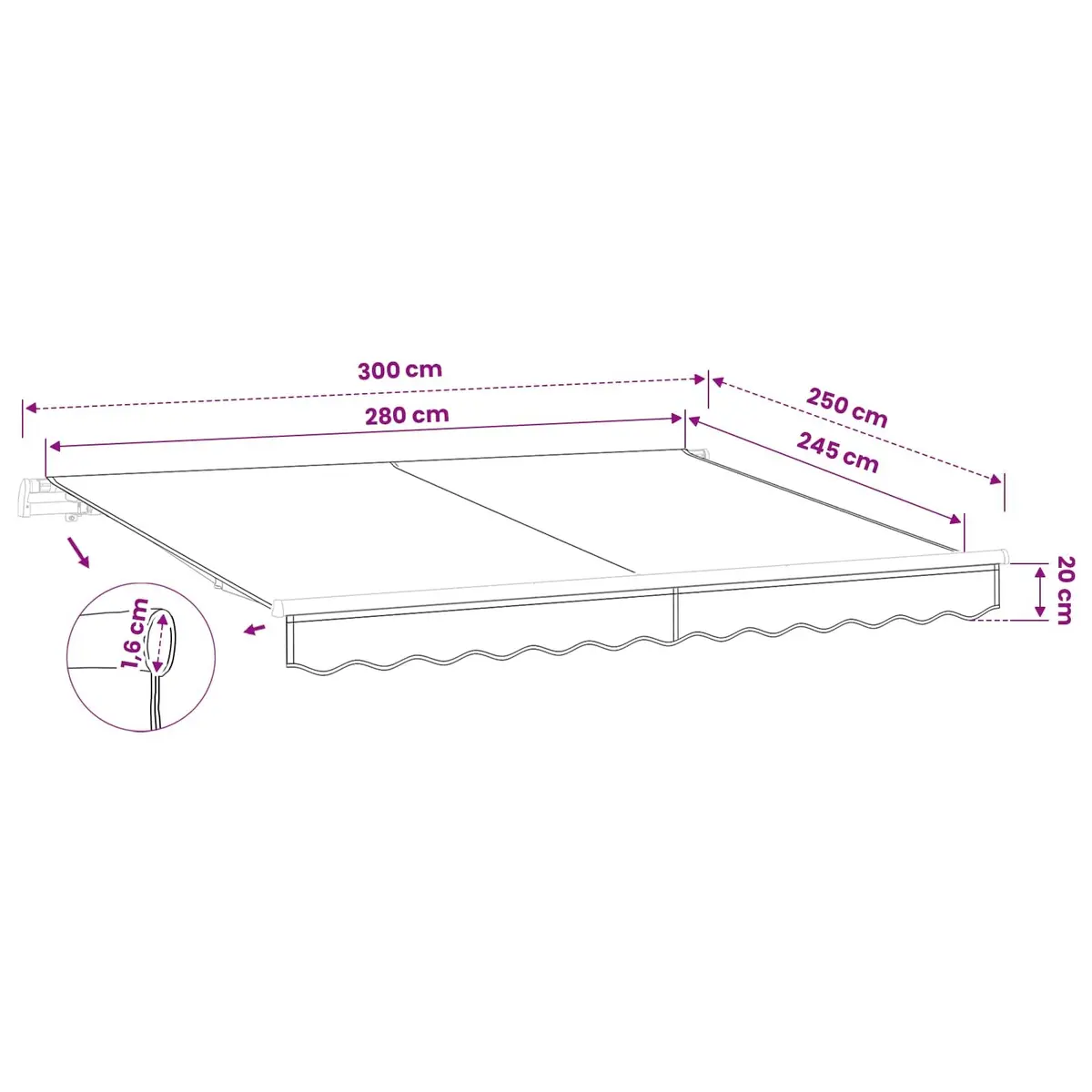 Awning Replacement Fabric Polyester 3x2.5m Grey Outdoor Shade Patio Balcony Garden Cover
