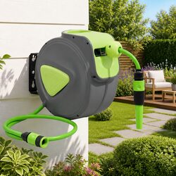 Automatic Retractable Wall Mounted Garden Water Hose Reel 10m+1m Spray Nozzle