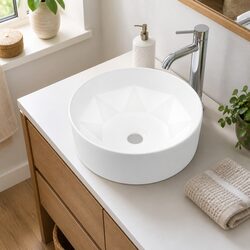 Elegant Round Ceramic Wash Basin with Diamond Design