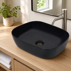 Ceramic Wash Basin 45.5x32x13cm Black Rectangular Bathroom Sink Vessel