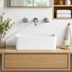 Ceramic Wash Basin 40x30x13 cm Bathroom Vessel Sink White Rectangular Modern