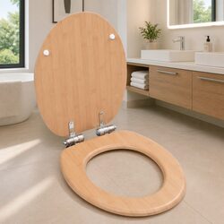 Durable Soft Close Toilet Seat with Natural Brown Design
