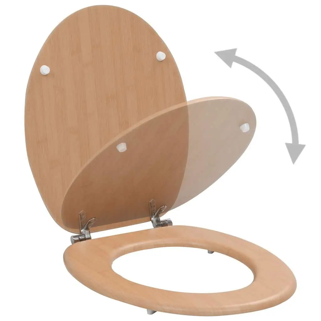 Toilet Seat with Lid Brown Bamboo Design MDF Durable Bathroom Fixture Easy