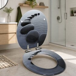 Durable Grey Stones Toilet Seat with Soft Close Mechanism