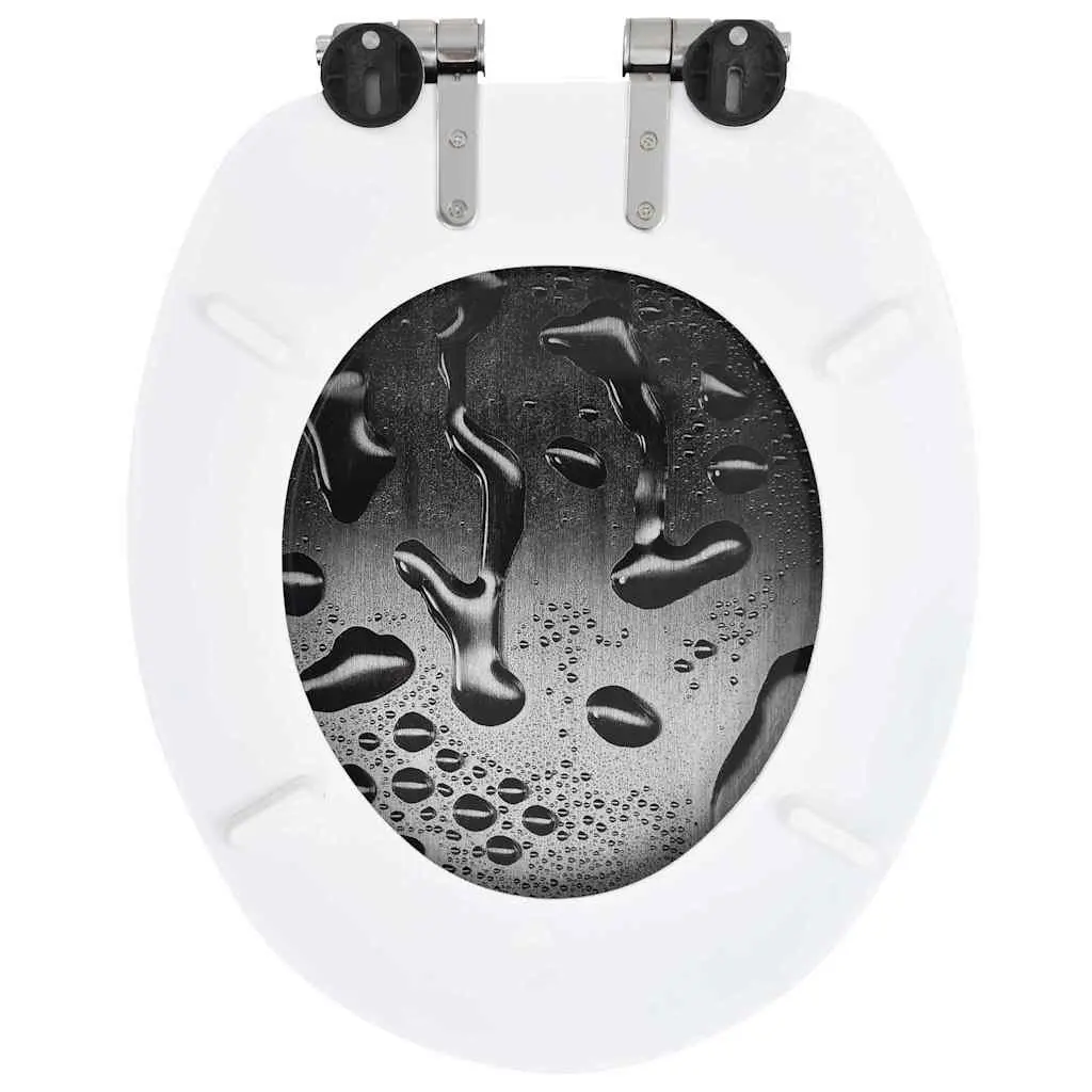 Toilet Seat Soft Close Lid Grey Water Drop Design Bathroom Fixture