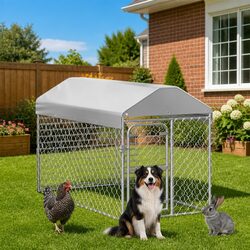 Sturdy Silver Outdoor Dog Kennel with Roof - Large Size