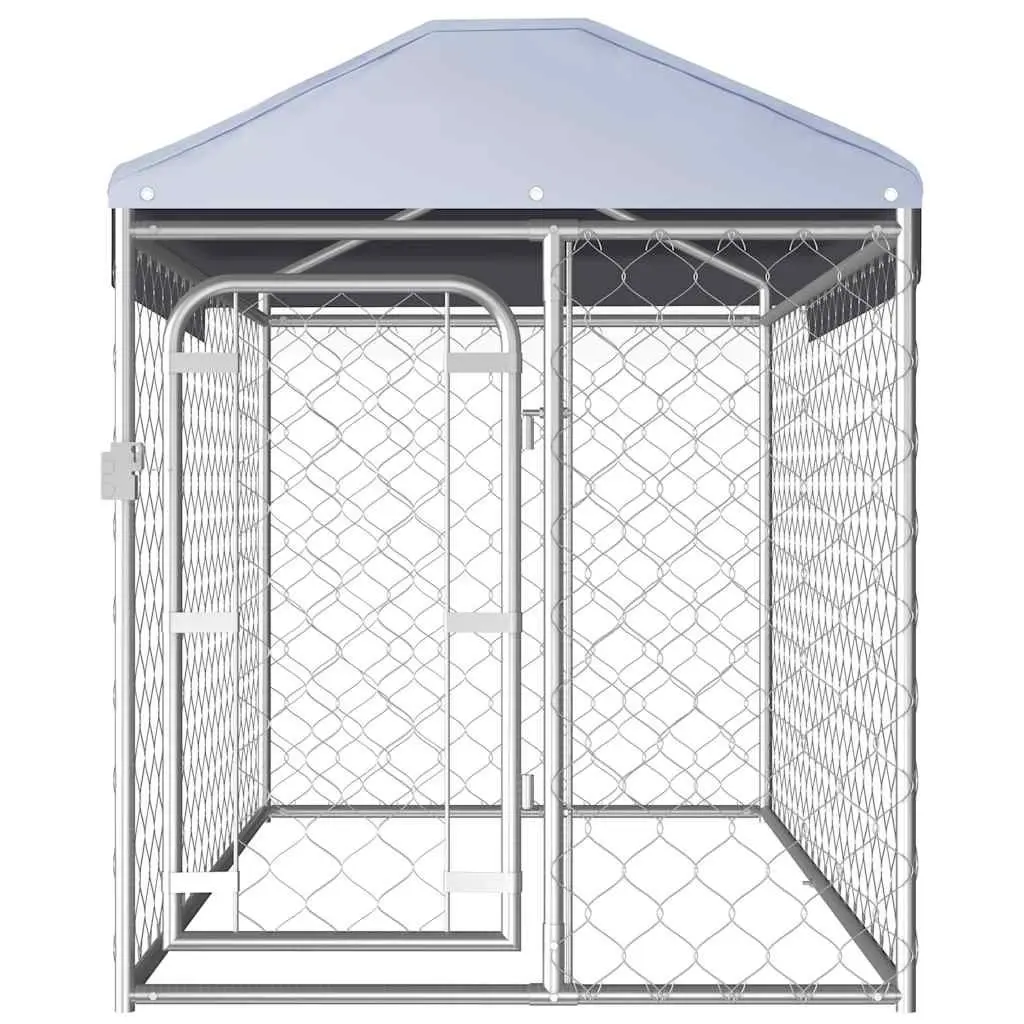 Outdoor Dog Kennel with Roof Silver Large Exercise Run Puppy Play Pen Enclosure