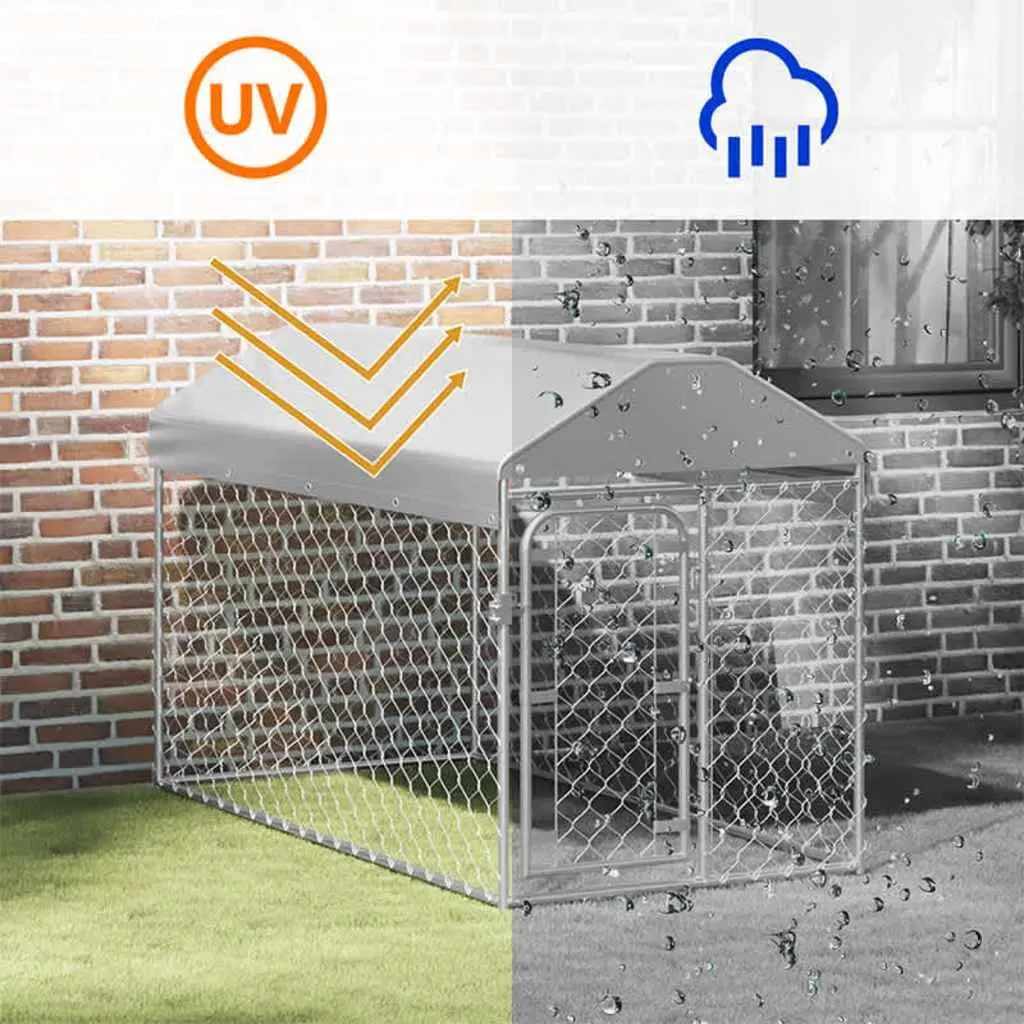 Outdoor Dog Kennel with Roof Silver Large Exercise Run Puppy Play Pen Enclosure
